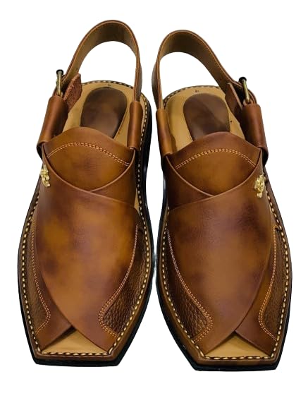 Traditional Handmade Men Tan Casual Sandal, Premium Quality Leather Gents Shoes, Peshawari Kaptaan Chappal