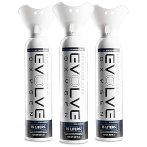 EVOLVE 15-Liter Pure Oxygen Canister with Breathing Cup | Portable Oxygen Can | Ideal for Home Use and Outdoor Activities | Designed by Firefighters | Made in The USA | Pack of 3