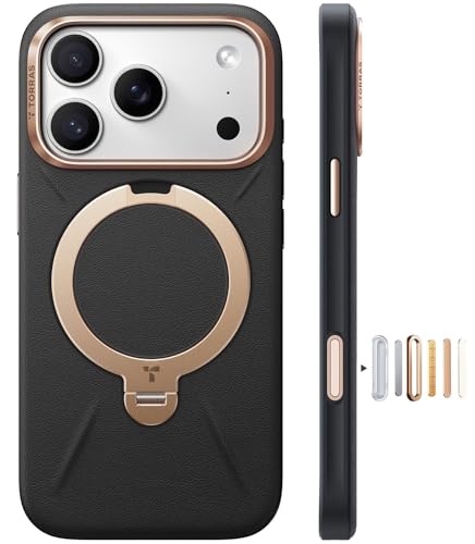 Image of TORRAS Q3 VegSkin Original Imported for iPhone 17 Pro Max Case, 360 Magnetic Stand, MagSafe Compatible, Mil-Grade Drop Tested, Premium Organic Silicone Leather for 17 Pro Max Cover, Midnight Black