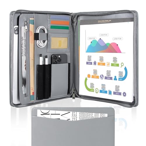 Calfinder Portfolio Binder with Zipper, Vegan Leather Padfolio for Women and Men, Business Portfolio Organizer Folder, Business Padfolio with A4 Writing Pad holder, Resume folder,Portfolio Binder Organizer