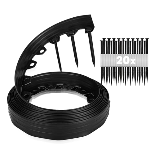 GARDENIX Lawn Edging 6cm high - 33ft long Black Flexible Garden Edging Border with Easy Dig Installation & Reinforced Plastic Pegs, Ideal for Flowerbeds, Lawn, Grass, Pavement - Easy to Cut