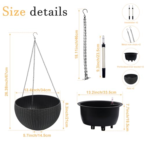 Self Watering Hanging Planter Set, Large Deep Planter with Water Storage and Drainage System, UV and Crack Resistant, Breathable Root Control Design for Indoor Outdoor Plants Patio Garden, Black by GDFStudio - Used condition - Image 2