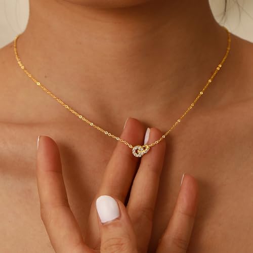 925 Sterling Silver Dainty Interlocking Circles Necklaces for Women 14K Gold Plated Double Hoop CZ Pendant Necklace Lobster Buckle to Daughter Mother Friendship Wedding Christmas Jewelry Gift for Her3