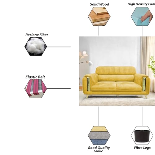 Image of Casaliving Gelio 3 Seater Sofa Set for Living Room (Yellow Colour) Premium Fabric Sofa