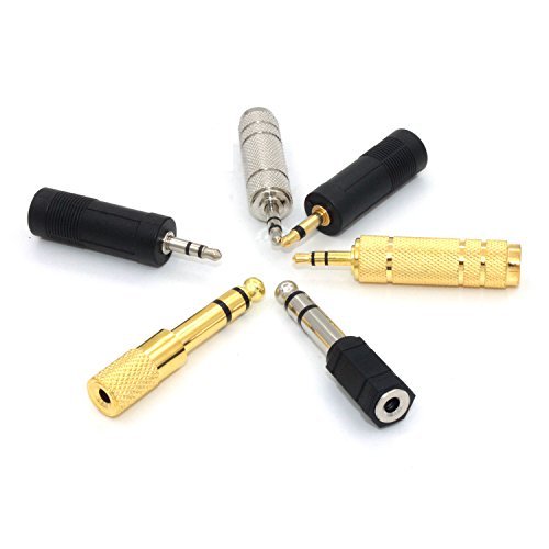 ZRAMO 6PC Bulk Mixed Professional Converter Adapter Gold Stereo Mono 6.35mm 1/4 Male to 3.5mm 1/8 Female Audio Mic Plug Adapter Jack, Microphone Accessory