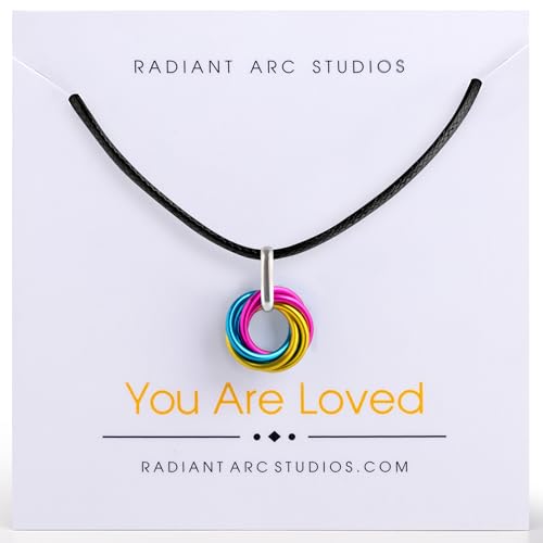 Image of Radiant Arc Studios, Pride Pendant - Subtle LGBTQ Rainbow Flag Themed Fidget Necklace for Women, Men, and Everyone Else, Infinity Loop Forever Gay Bisexual Lesbian Transgender Aroace Asexual Demisexual Aromantic Non-binary Pansexual Spinning Necklace (18"-24" Steel Chain & Waxed Cotton Cord)