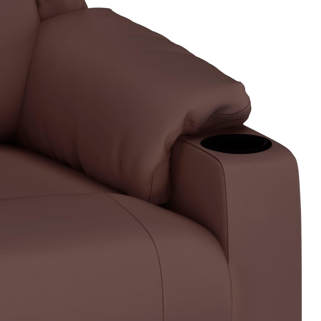 Sillón de relax manual marrón de piel sintética con 3 posiciones, respaldo y reposapiés ajustables manualmente, asiento acolchado grueso con reposabrazos anchos, marco de madera y metal