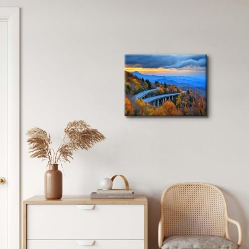 Image of Smoky Mountain Wall Art Blue Ridge Mountains Scenery Picture for Living Room Bedroom Nature Sunset Wall Decor National Parks Poster Sunrise Forest Landscape Painting Artwork Home Decoration 12x16 inch