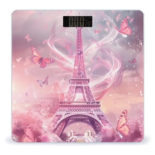 Pink Eiffel Tower Romantic Paris Butterfly Scale for Body Weight Bathroom Digital Body Weight High Precision Scale for Home Office