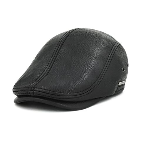 LETHMIK Flat Cap Cabby Hat Genuine Leather Vintage Newsboy Cap Ivy Driving Cap Second Version Black-XXL Cover