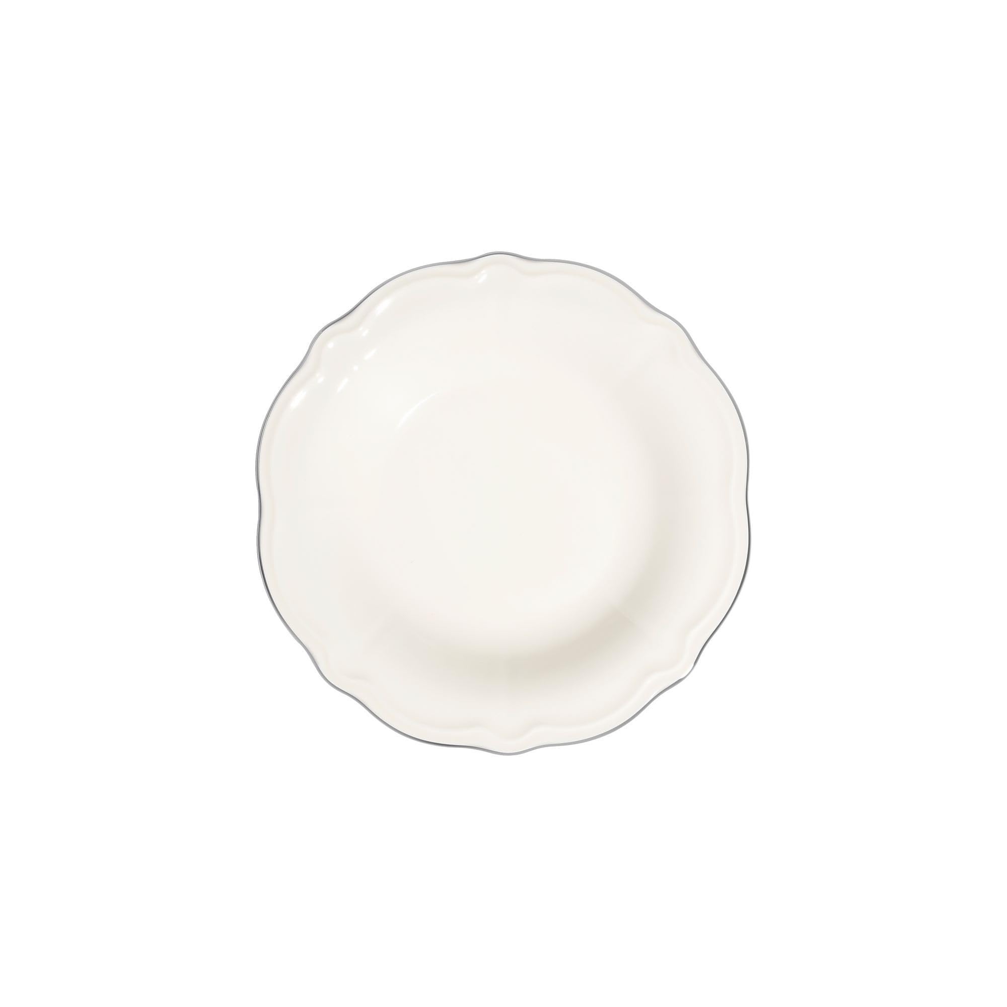 Elegante juego de 53 piezas, 100% porcelana, blanco y plateado, incluye platos, cuencos, platos y esparcidores, apto para lavavajillas y microondas