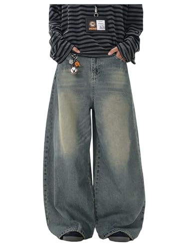 Floerns Men's Baggy Jeans Vintage Wide Leg Y2k Hip Hop Denim Pants Streetwear