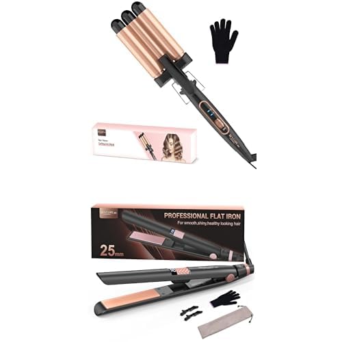Bundle of BESTOPE MIX Welleneisen Lockenstab 3 Fässer - Welleneisen für Haare 22mm Keramik Mermaid Hair Waver + BESTOPE MIX Glätteisen, 25MM Glätteisen Locken und Glätten 2 in 1 Keramikbeschichtung