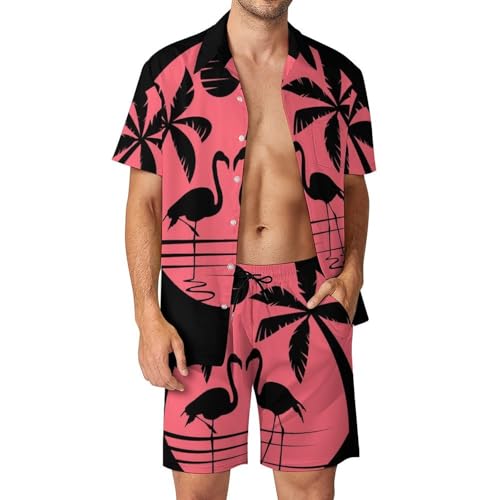 Chemise Hawaïenne Homme Ensemble Short Flamingo Rétro Costume de Plage d'Été Taille S