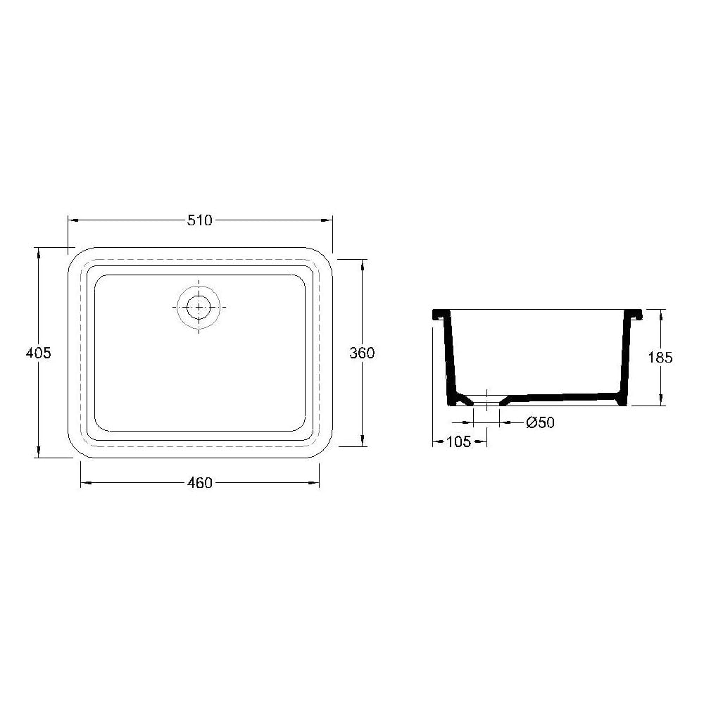 VALADARES - Encimera -Porcelana - 78616002 SILVES Pileta 51x40x18,5 cms