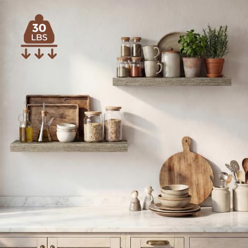 Image of Dreamland 24 Inches Floating Shelves for Wall,9.3 inch Deep Long Floating Shelves Set of 2,Large Display & Storage Shelf,Wall Shelf for Bathroom Bedroom Living Room Kitchen Office,Grey