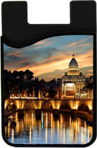 Island Gifting Neoprene Stick-on ID Card Holder for iPhone/Galaxy/Google Android Cases Featuring Image of Architecture of Vatican at Night in Italy, cell-sleeve-mas-887