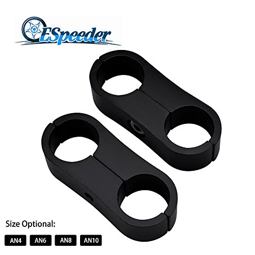 ESPEEDER 2pcs AN6 Billet Aluminum Dual Oil Fuel Water Line Hose Separator Clamp Black