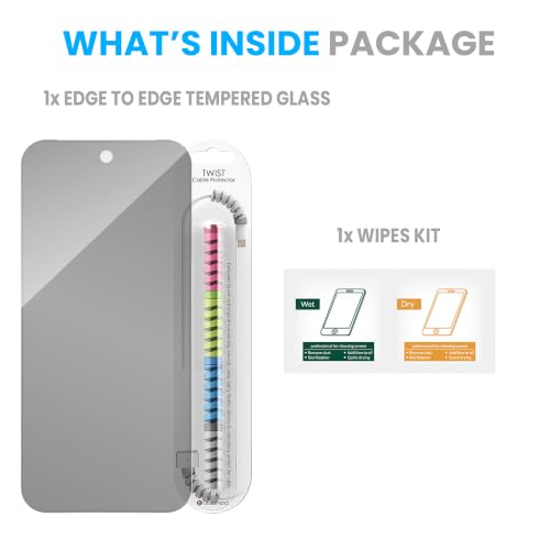 Image of FIRST MART Borderless Privacy Tempered Glass for Google Pixel 9 & Pixel 9 Pro with Cable Protector | Anti-Spy Edge-to-Edge Screen Guard, Case-Friendly | Pack of 1
