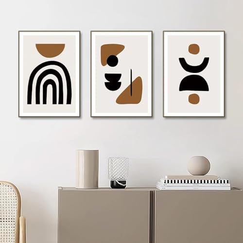 Affiche géométrique abstraite décoration murale rétro marron sans cadre - 2