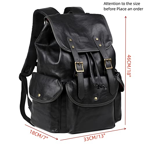 Vegan Leather 15.6 inch Laptop Backpack Hiking Camping Backpack Satchel Bookbag Travel Business Casual Backpack CN-01 (Black) - Thumbnail 6