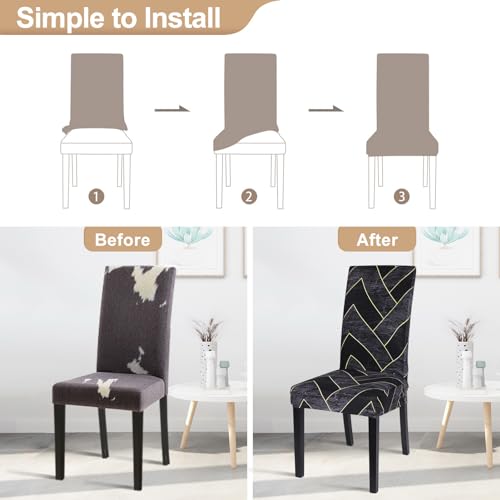 Image of SearchI Dining Room Chair Covers Set of 4, Stretch Printed Parsons Chair Slipcovers Super Fit Removable Washable Striped Kitchen Chair Protector Cover for Dining Room, Hotel, Ceremony(Flower Pattern2)