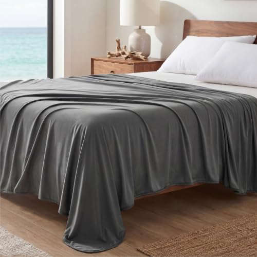 Image of Bedsure Lightweight Cold Blanket for Summer, Bed Cooling Blanket Queen Size for Hot Sleepers, Ice Cool Essentials for Hot Nights, Breathable Thin Bedding for Teens, Adults, Dark Grey, 90 inch x 90 inch