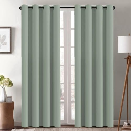 Image of H.VERSAILTEX Blackout Curtain for Living Room Thermal Insulated Window Treatment Curtain Extra Long 84 inch Length Energy Saving Solid Grommet Top Blackout Drape, One Panel, Sea Grass, 52 inch W x 84 inch L