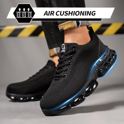 Image of GLANOUDUN Steel Toe Work Shoes for Men, Lightweight Black Work Shoes with Puncture Resistant Midsole, Comfortable Safety Footwear for Warehouse Construction