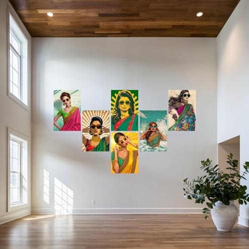 Image of SiddArtify Modern Pop Art Women in Sarees Print Set - Sticker - 8x12 Inch - Pack of 6 Wall Room Decoration art Poster Prints
