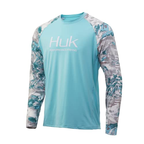 Huk Men's Mossy Oak Double Header Vented Long Sleeve Shirt | Camo Long Sleeve Performance Fishing Shirt With +30 UPF Sun Protection, Mossy Oak Hydro Shallows, Large