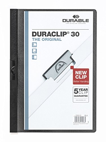 DURABLE 220001 Hunke & Jochheim Klemm-Mappe DURACLIP Original30,Hartfolie,bis30Blatt,transparent/schwarz, 1 Stück