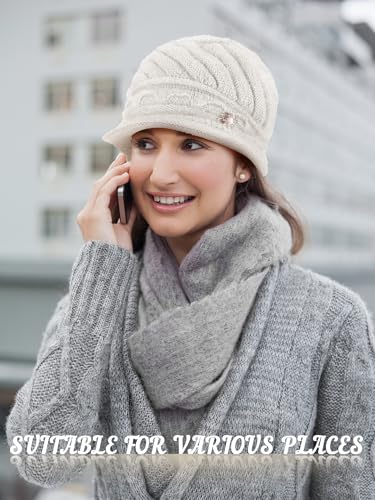 Fourluoo 3 piezas gorros de invierno para mujer con visera miniatura 4