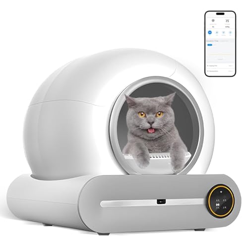 SKY-TOUCH Smart Self Cleaning Cat Litter Box 65L+ 9L Extra Large Capacity Upgraded Automatic Self Litter Box APP Control/Odor Removal/Safety Protection/Low Noise for Cats 1-8kg 1 Roll Trash Bag