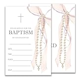 JUPXB Baptism Invitations, First Communion Invitations for Girls, Pink Bow baptism Invite Card, 20 Fill In Style Invite Cards with Envelopes, Girls' Party Favors & Decorations 4x6 Inch-C11