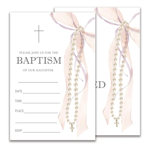 JUPXB Baptism Invitations Pink Bow