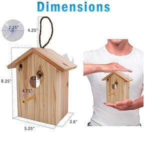 See Through Window Birdh Ouse - Wooden, Large Suction Cups, Hanging Lanyard Rope Bird House - Spy Window Bird Nest Box - Outdoor Bird Watching, Backyard Bird Shelter See Through Window Birdh Ouse Wooden Large Suction Cups Hanging Lanyard Rope Bird House Spy Window Bird Nest Box Outdoor Bird Watching Backyard Bird Shelter