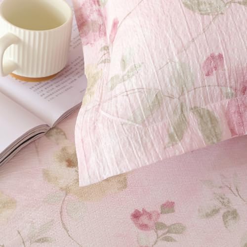 Image of Story@Home Air Cotton 240 TC King Size Fitted Sheet Double Bedsheet (72 x 78) All Around Elastic 2 Pillow Cover 17 x 27 Fits Upto 10 inch Mattress (270 x 250 cm, Pink & Green)