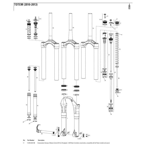 RockShox Compression Damper MiCo DH (No F/Gate) Totem 2012 w/Knobs (Fits All Totems), 11.4015.544.180, Black - Image 2