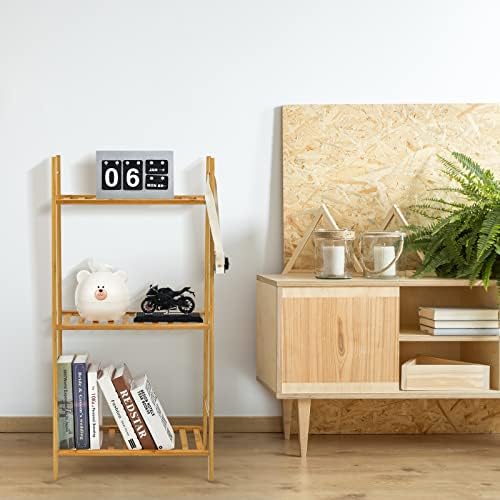 COSTWAY 3/4 Tier Bamboo Plant Stand, Ladder Flower Pots Holder with Rear Bar, Freestanding Corner Plant Storage Display Shelf Rack for Indoor Outdoor Living Room Balcony