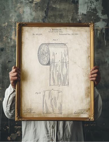 Toilet Paper Patent Print Bathroom Decor - Rustic Vintage Farmhouse