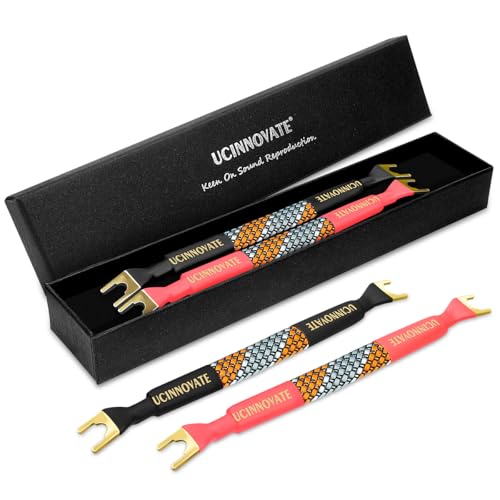 WOWLED Paquete de 4 cables de puente de altavoz OFC de alta fidelidad de 6 pulgadas, cable de altavoz flexible para audiófilos, cable de altavoz de dos cables con placas de puente chapadas en oro,