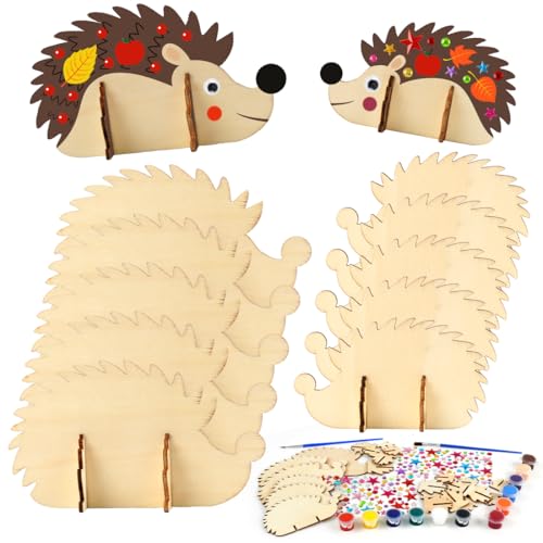 Manualidades de Erizo para Niños, 12PCS Erizo de Madera para Pintura, Manualidades de Otoño Niños, Juego de Manualidades de Madera, Artesanías de Madera de Bricolaje para Niños Niñas