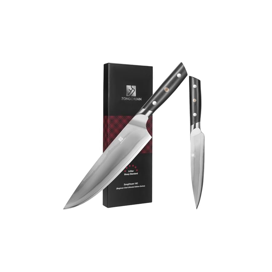 zongchuan 10C Kitchen Knife Set 2pc,8" Chef Knife & 5.5" Utility Knife,VG10 High Carbon Stainless Steel,6-Star Sharp Standard,G10 Black Handle,Love's Gift Box