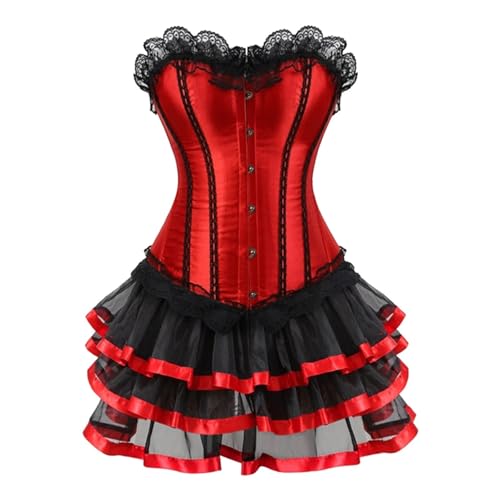 Generisch Damen Moulin Rouge Gothic Corsagenkleid Korsett Spitenkleid Mittelalter Vintage Vollbrust Corsage Kleid Korsettkleider für Bühnen...