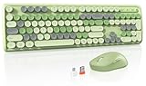 Colorful Wireless Computer Keyboards Mouse Combos,Full-Size Retro Typewiter Keyboard, 4 Level DPI Adjustable Wireless Mouse, 2.4GHz Connection with Optical Mouse, Green