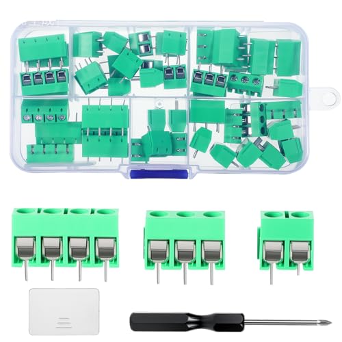 InnoHHustle - 50 PCS 2.54mm 0.1" Pitch PCB Mount Screw Terminal Block Connector, PCB Mount Connectors Kit 2P 3P 4P Terminals with Screwdriver 150V 6A for 26-18AWG Cable