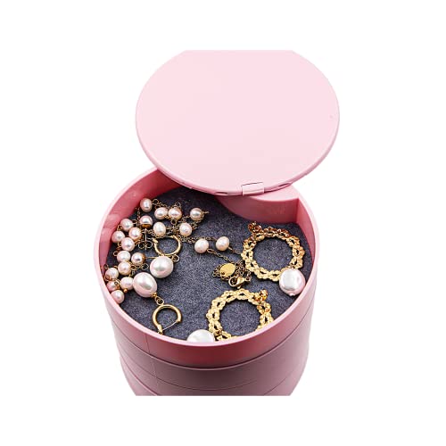 Ddaffodil Jewelry Organizer Rotatable Small Jewelry Box Earrings Holder For Women, Mirror Jewelry Storage Box Travel Jewelry Tray Case With Lid For Earrings Necklaces Bracelets (Pink) #TOP2