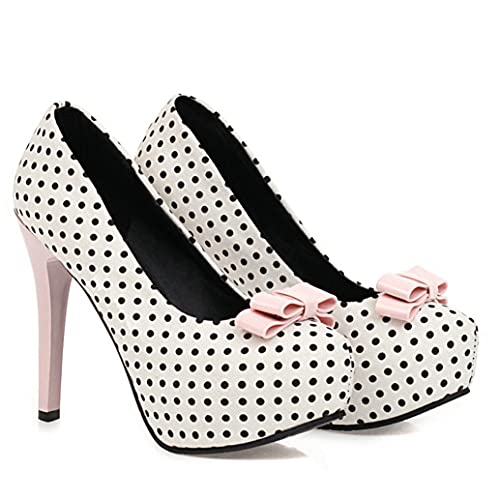 Meefit Women Polka Dot Pumps Stiletto High Heels Platform Pumps with Bow Tie2