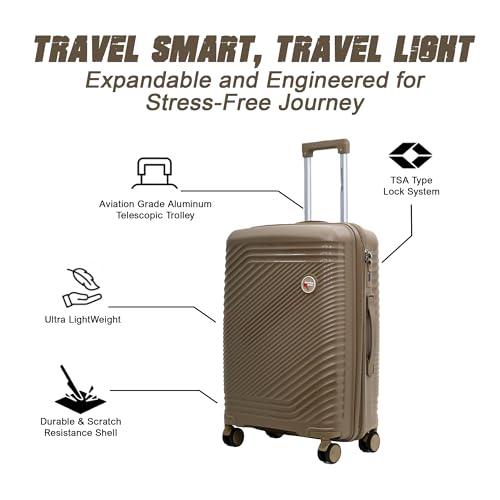 Image of AMERICAN TRAVELLER Tourisalined Trolley Bag| Polypropylene Hard Shell Luggage | Waterproof & Expandable Suitcase for Travel | 8 Smooth Spinner Wheels | Durable Travel Trolley Bag (20, Khaki)